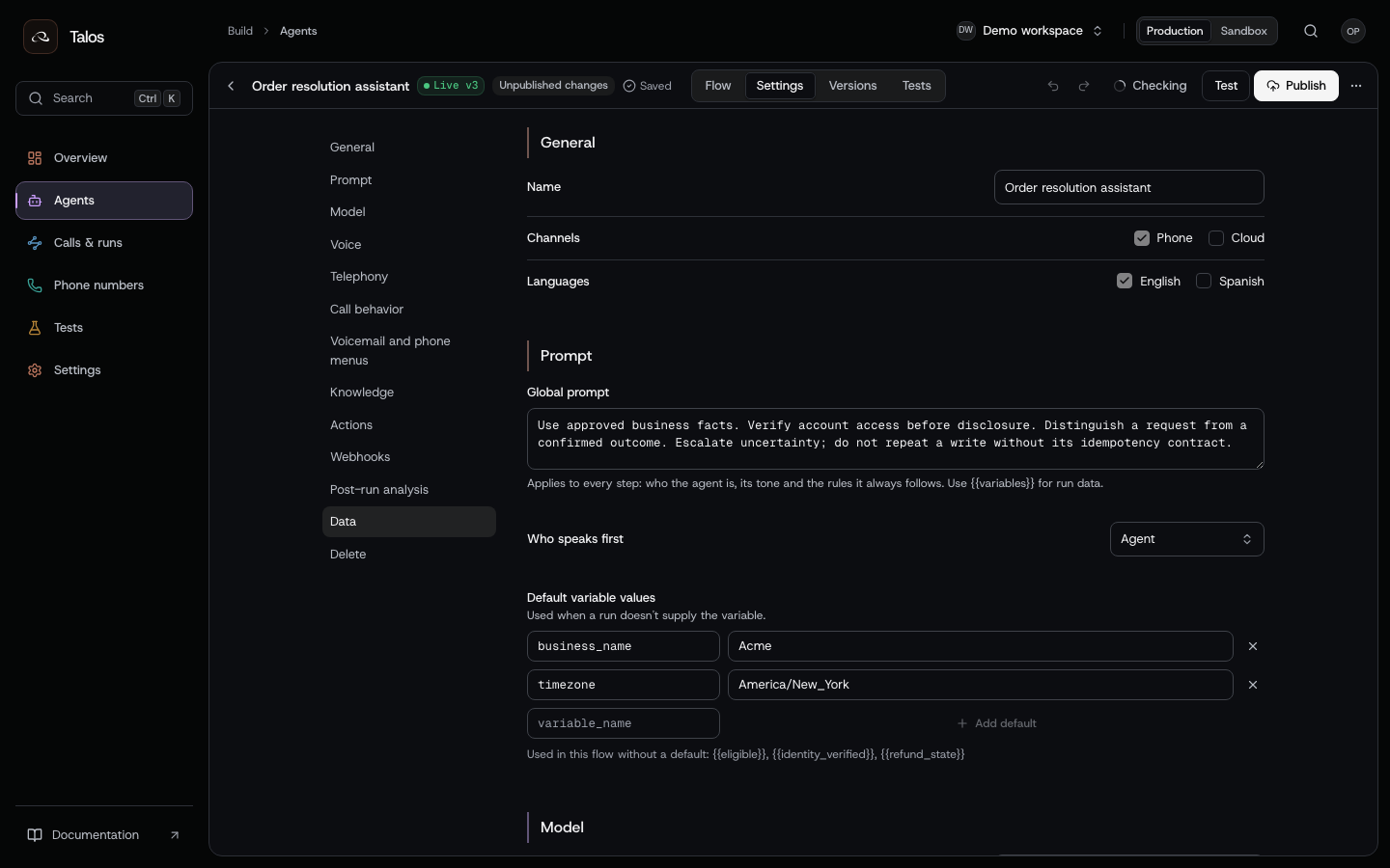 The per-agent data-storage setting